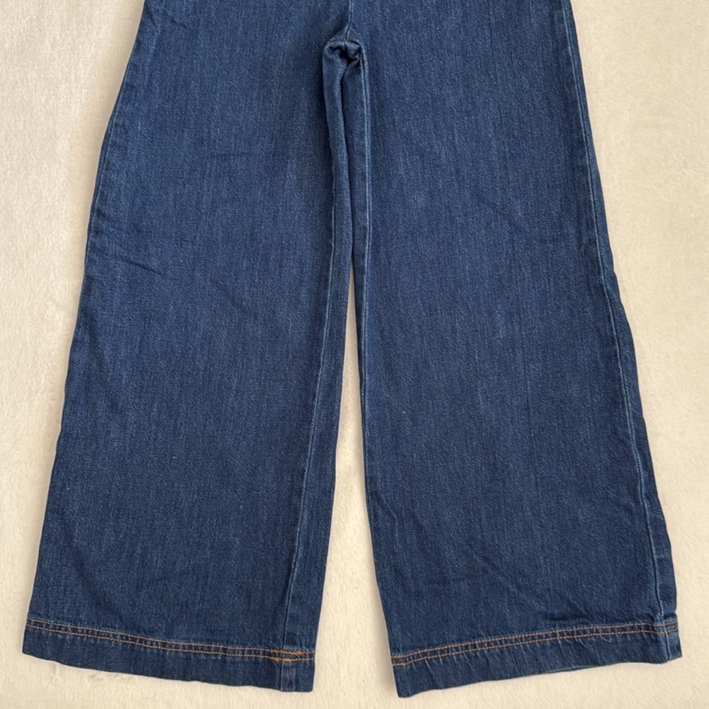 Bebe Girls | Denim Cross Back Flare Wide Leg Overall Jumpsuit Blue (M 10-12) - Picture 5 of 13